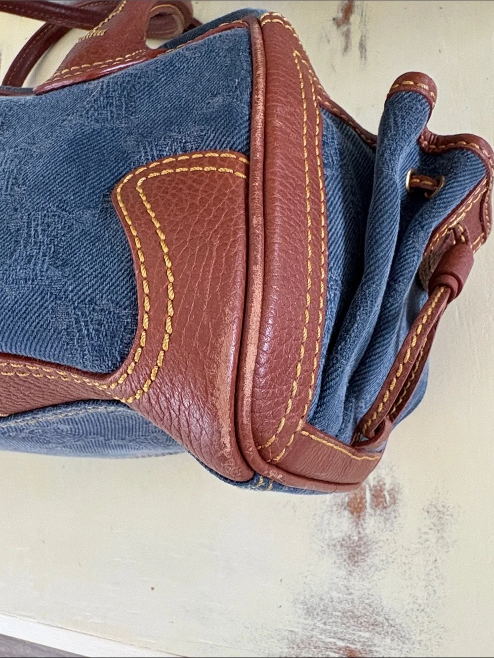 RARE Authentic Vintage Celine Macadam Denim Leather Satchel Michael Kors ERA